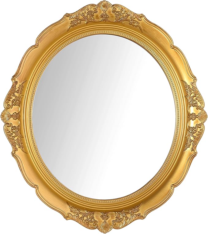 Eaoundm 13.1 x 14.8 inchs Decorative Wall Mirror,Vintage Hanging Mirrors for Bedroom Living-Room Dresser Decor Oval (Gold)