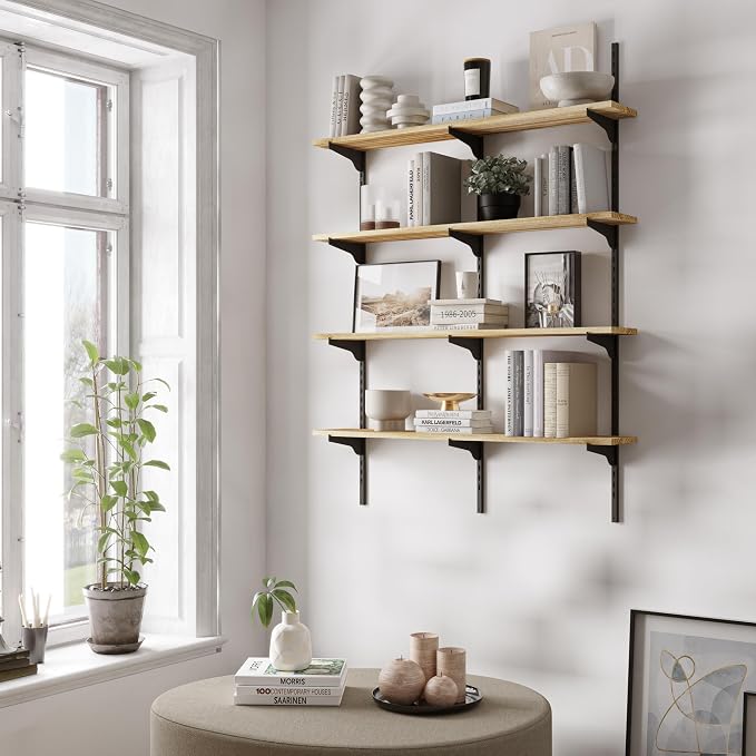 Wallniture Turin 36 inch Wooden Wall Shelf Unit, Height Adjustable Wall Shelves for Display, Storage, Organization and Decor, Kitchen Organizer Shelf, Floating Bookshelves for Living Room