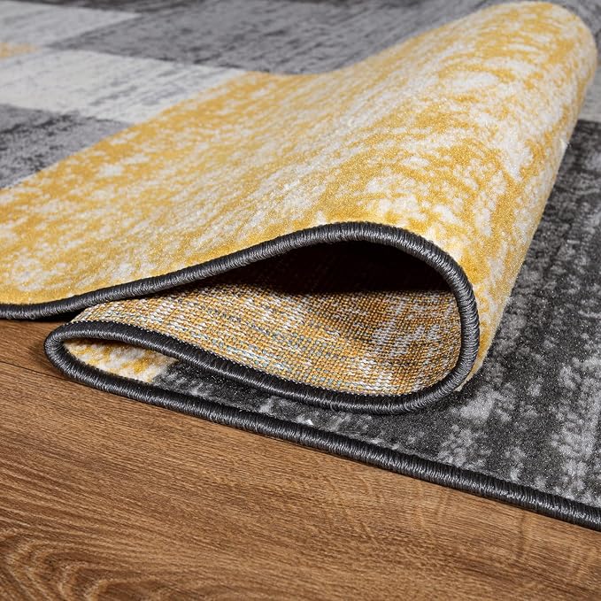 Rugshop Oslo Modern Yellow Area Rug, Geometric Boxes Design, Carpet with Jute Backing for Living Room or Bedroom, 7'10" x 10'