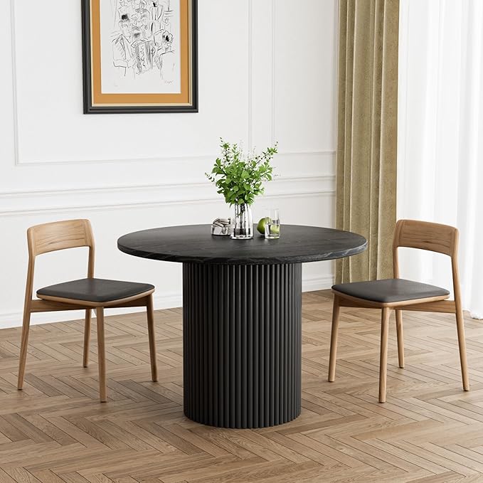 Rophefx Round Dining Table, 41.7" Modern Wood Kitchen Table for 4, Fluted Dining Table, Pedestal Circle Dining Tables for Leisure, Coffee, Kitchen, Dining Room φ41.7" x 29.9"H (Black Color)
