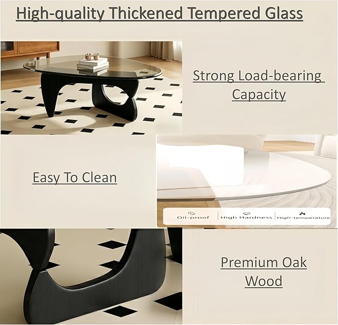 Modern Glass Coffee Table for Living Room, Small mid Century Coffee Table, Stylish Coffee Tables Suitable for Bedroom Living Room Reception Office Tables (Black+Transprent, Small 32.6in)