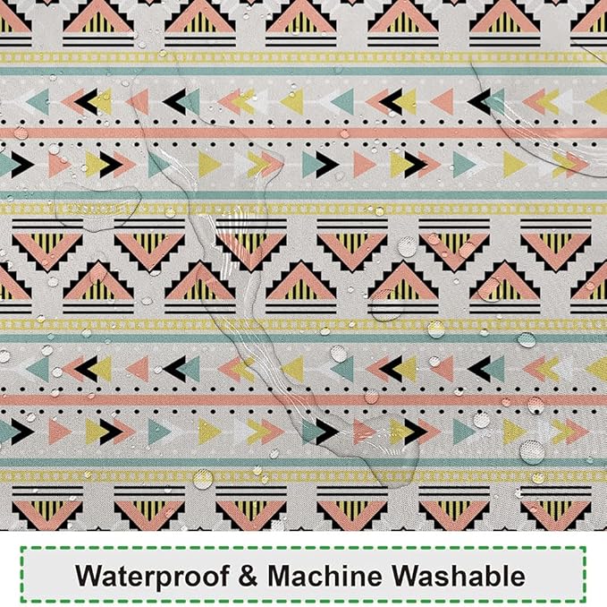 Mid Century Shower Curtain Boho Abstract Colorful Geometric Triangle Gear Lines Pattern for Modern Bathroom Decor Accessories Shower Curtain Set with 12 Hooks, 72x84 Inches