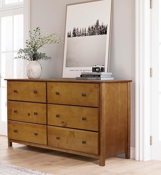 Grain Wood Furniture Shaker 6-Drawer Dresser, Solid Wood with a Walnut Finish