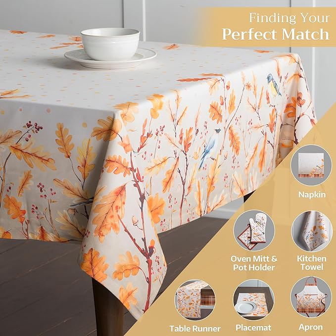 Maison d' Hermine Table Cloth Rectangle Table 100% Cotton 70 x 108 Inches Fall Tablecloth Reusable Everyday Use for Thanksgiving Christmas Decorations Dining Farmhouse Party (Oak Leaves)