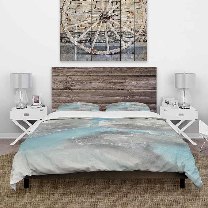 DesignQ Watercolor Minimal Blue Tones II Mid-Century Modern Duvet Cover Set, Blue Duvet Cover Set Twin, Country Charm Bedding Set of 3 Pieces, All Season Mid-Century Modern Bedding Sets Twin