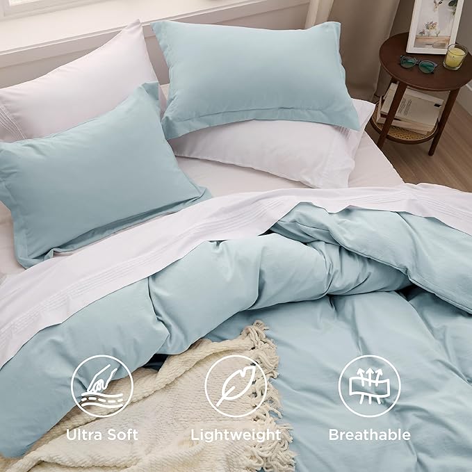 Bedsure Baby Blue Duvet Cover King Size - 3 Pieces Prewashed Cotton-Like Polyester Extra Soft Bedding Set, Includes 1 Duvet Cover 104x90 Inches with Zipper Closure & 2 Pillow Shams, No Comforter