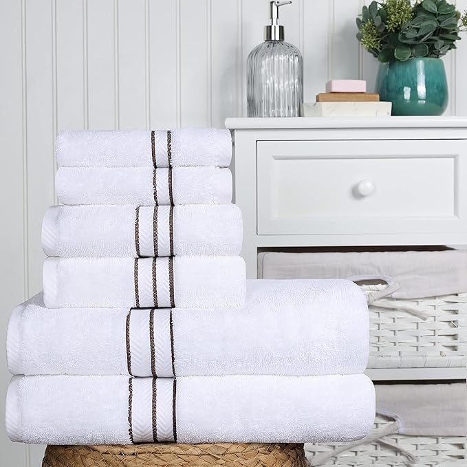 Superior Turkish Cotton Ultra-Plush 6-Piece Towel Set, Ideal for Master Bath, Guest Bathroom, Fast Drying, Shower, Spa, Face/Washcloths, Hand, Bath Towels, Absorbent, Home Basics, Chocolate