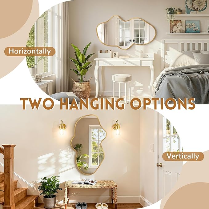 Irregular Wall Mirror, Gold Bathroom Wavy Abstract Mirror for Over Sink, Decorative Cloud-Shaped Wall Mirror, Stylish Shatter-Proof HD Mirror for Bedroom, Entryway (24"x39", M, 2 Pack)
