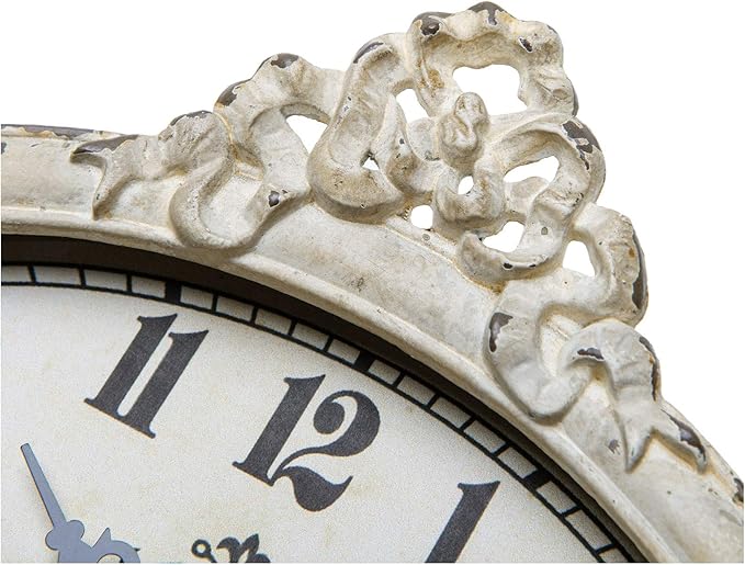 NIKKY HOME Vintage White Desk Clock, Rustic Home Decor | Rustic distressed white clock with classic design. Silent operation for mantels, desks, shelves, and farmhouse interiors.