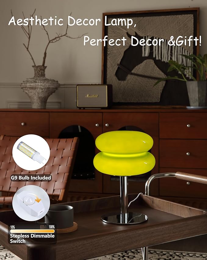 Mushroom Lamp for Bedroom,Mid Century Modern Lamp for Nightstand, Dimmable Retro Egg Tart Bedside Small Lamps,Home Mushroom Decor Aesthetic Cute Table Lamps for Living Room (Green)