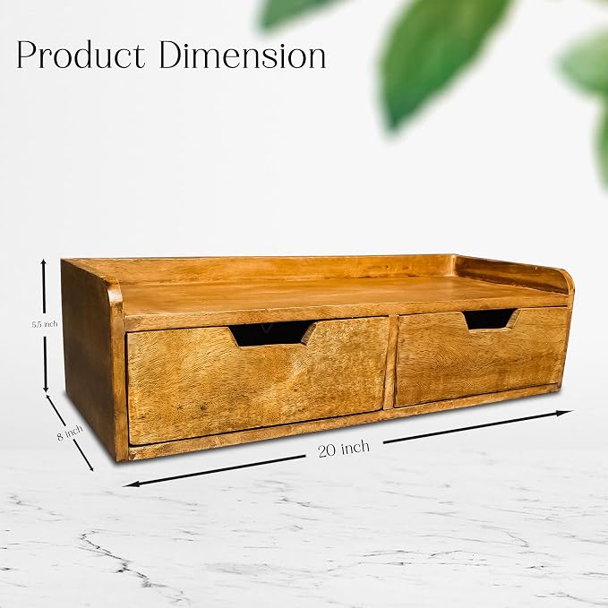 Wooden Desk Organizer with 2 Drawers – Handcrafted Solid Wood Storage Box for Office, Home & Study – Rustic Desktop Organizer for Files, Accessories & Stationery (STYLE 1, WALNUT BROWN)