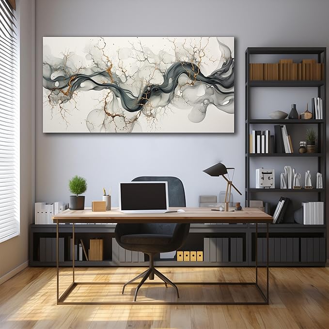 Black White and Gold Canvas Wall Art for Bedroom Modern Art Wall Decor Living Room Abstract Pictures for Office Size 24 x 48 Inch