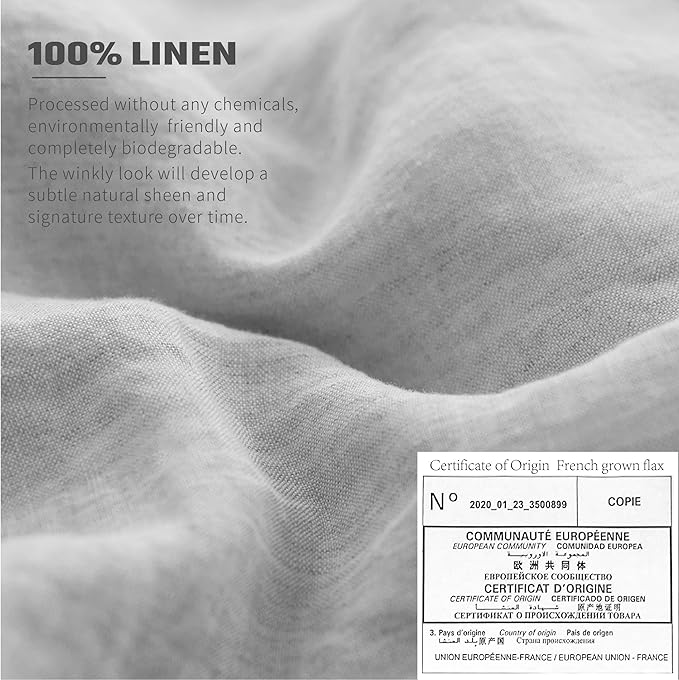 Simple&Opulence 100% Linen Duvet Cover Set with Washed French Flax-King Size(104"x 92")- 3 Pieces (1 Comforter Cover,2 Pillowshams) Basic Border Design Premium Bedding Set Breathable,Grey and Brown