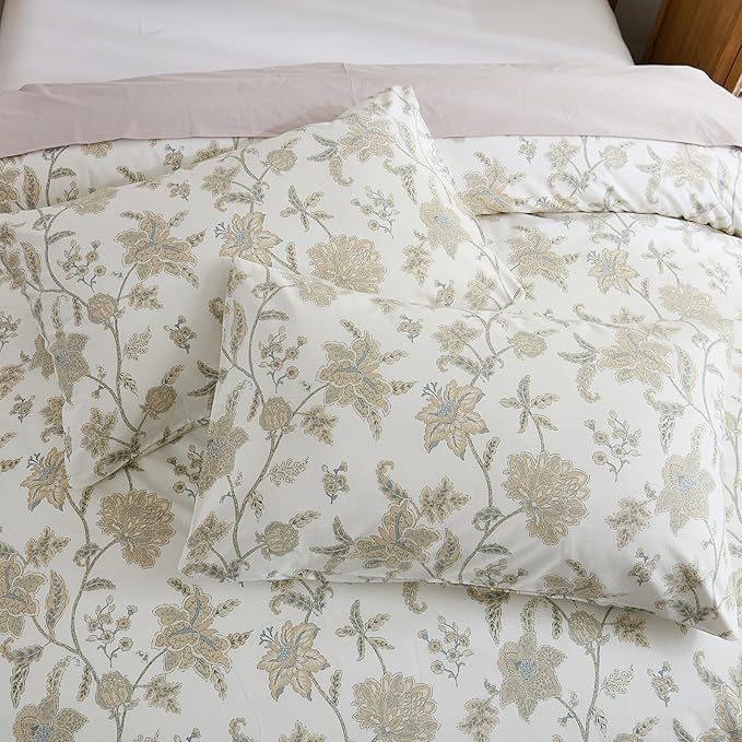 Cozeline 100% Cotton Duvet Cover Queen Size, Yellow Floral Bedding Set with Zipper Closure, 3 Pcs Breathable and Soft Chic Botanical Duvet Cover for All Season