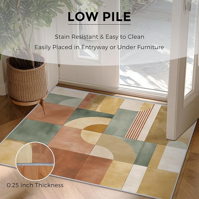 8x10 Mid Century Modern Rugs for Bedroom Decor, Washable Abstract Geometric Pattern Area Rug, Living Room Home Decoration, Non Slip Soft Thin, Mid Century Decor Large Carpet PF-P 117