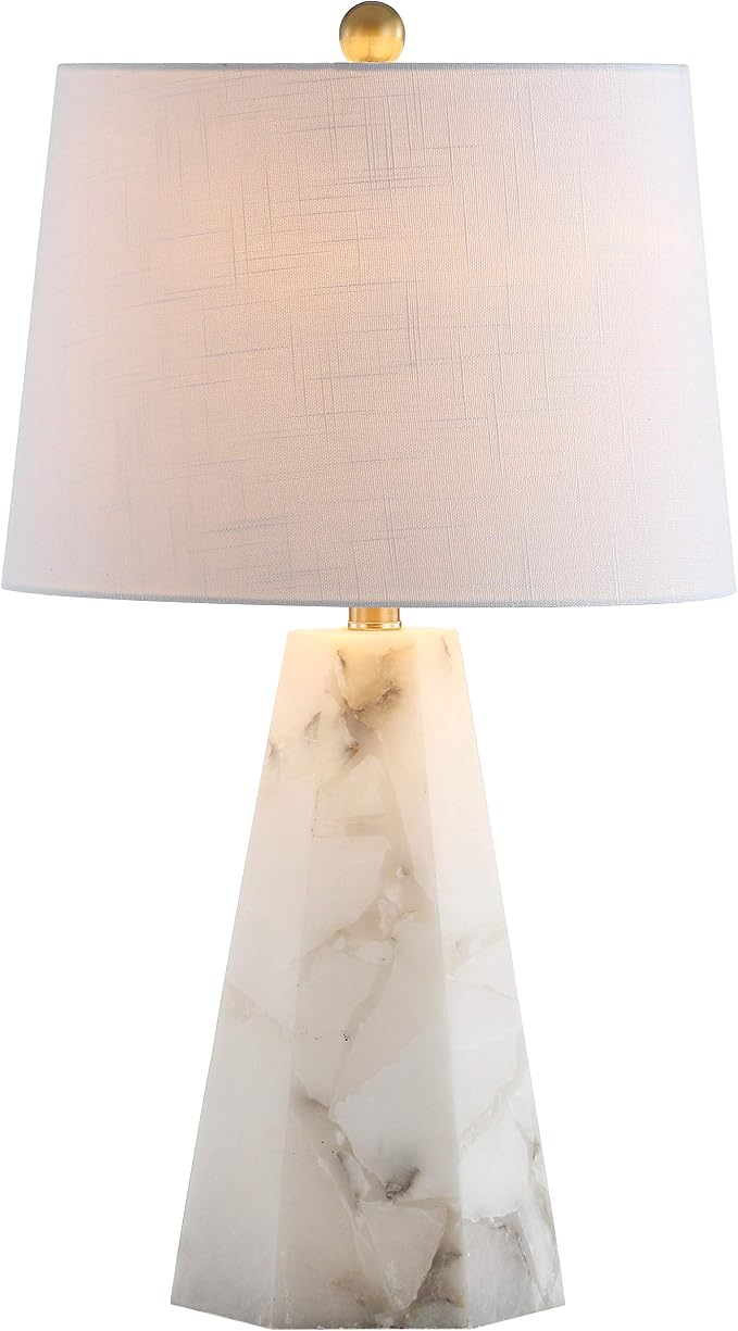 JONATHAN Y 25.5" Natural Alabaster/Brass Gold Modern Table Lamp for Bedroom, White Linen Shade, Contemporary Bedside Nightstand Lamp for Living Room, LED Bulb Included JYL6205A