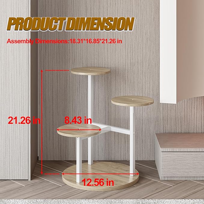 INGIORDAR Plant Stand Indoor Outdoor Corner Plant Shelf for Multiple Flower Pots Flower Stand Holder for Patio Garden Balcony Living Room (White+Sonoma Oak, 4 Tier)