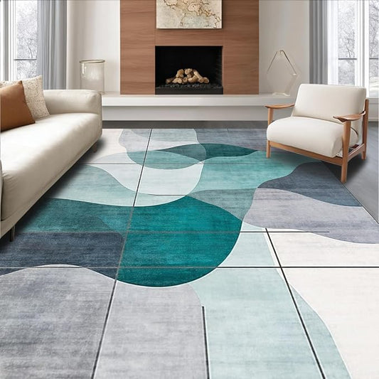 Flatwoven High Traffic Area Rug 6x9, Contemporary Abstract Theme Featuring Fluid Motifs, Non Slip, Stain Resistant, Washable Area Rugs for Living Room, Bedroom (Gray, 6x9)