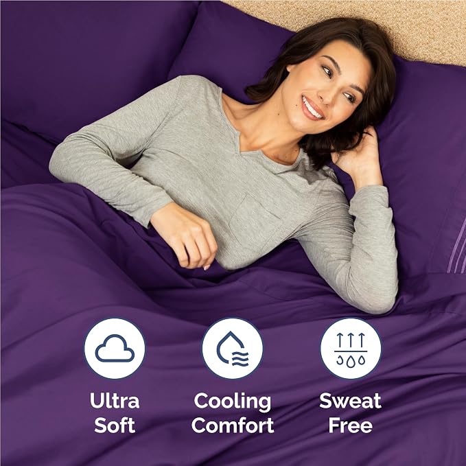 Full Size 4 Piece Sheet Set - Comfy Breathable & Cooling Sheets - Hotel Luxury Bed Sheets for Women & Men - Deep Pockets, Easy-Fit, Extra Soft and Wrinkle Free Sheets - Purple Oeko-Tex Bed Sheet Set