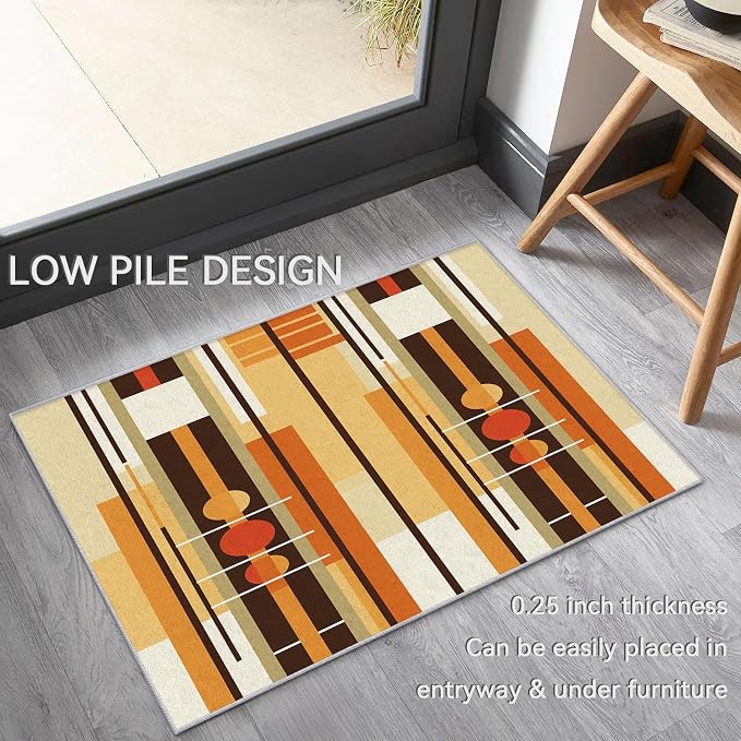 Contemporary Geometric Rug 7x10, Washable Retro Stripe Rugs for Living Room Bedroom, Mid Century Modern Area Rug for Home Decor, Non Slip Backing Floor Carpet with Gripper - 7 x 10 ft