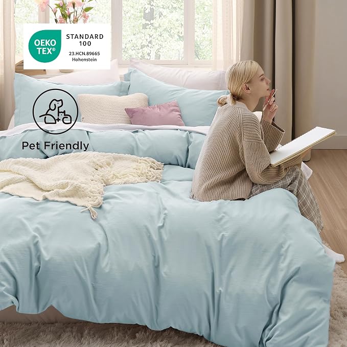 Bedsure Baby Blue Duvet Cover Full Size - 3 Pieces Prewashed Extra Soft Cotton-Like Polyester Bedding Set, Includes 1 Duvet Cover 80x90 Inches with Zipper Closure & 2 Pillow Shams, No Comforter
