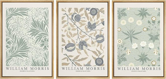 wall26 Framed Canvas Print Wall Art Set William Morris Flower Market Exhibition Poster Nature Wilderness Illustrations Modern Art Decorative Floral Botanical Minimal for Bedroom - 16"x24"x3 Natural
