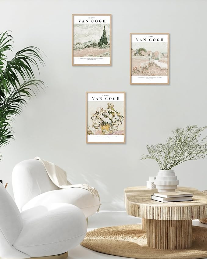 HesenDot Unframed Vintage Van Gogh Exhibition Posters Set of 3, French Country Landscape Floral Wall Art, Minimalist Chic Canvas Prints, Farmhouse Home Decor for Bedroom Living Room Study Office, Unframed