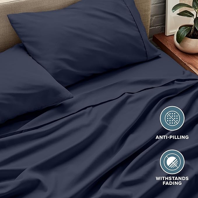 Bare Home Queen Sheet Set - 1800 Ultra-Soft Microfiber Queen Bed Sheets - Double Brushed - Deep Pockets - Easy Fit - 4 Piece Set - Bedding Sheets & Pillowcases (Queen, Midnight Blue)