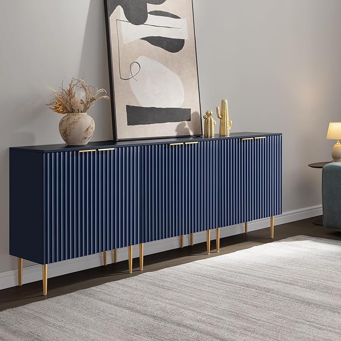 SICOTAS 57" Modern Sideboard Buffet Cabinet - Elegant Storage Credenza with 4 Doors & Adjustable Shelf, Space-Saving Console Coffee Bar Table for Entryway, Kitchen, Living Room or Hallway, Navy Blue