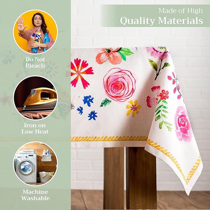 Maison d' Hermine Table Cloth Rectangle Table 100% Cotton 60 x 108 Inches Tablecloth Reusable Decorative for Dining Room Farmhouse Home Valentines Day Decorations Spring Summer- Happy Florals - Sweety