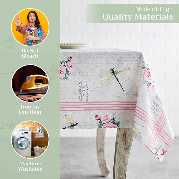Maison d' Hermine Table Cloth Rectangle Table 100% Cotton 60 x 108 Inches Tablecloth Reusable Decorative for Dining Room Farmhouse Home Valentines Day Decorations Spring Summer - Champ De Mars