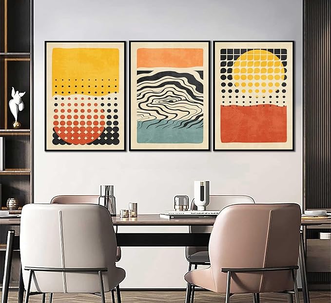 3Pcs Boho Color Blocks Wall Art Mid Century Modern Canvas Painting Abstract Color Block Geometric Wall Decor Vintage Colorful Illustrations Posters Prints for Living Room Bedroom Pictures Unframed