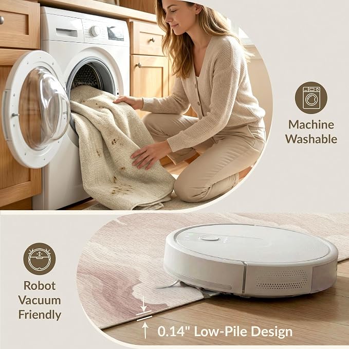 8'x10' Washable Modern Wave Area Rug, Cream Foldable Oversized Carpet for Living Room, Under Sectional, Family Room, Non-Slip Flatwoven Floor Covering | Ref:2208258