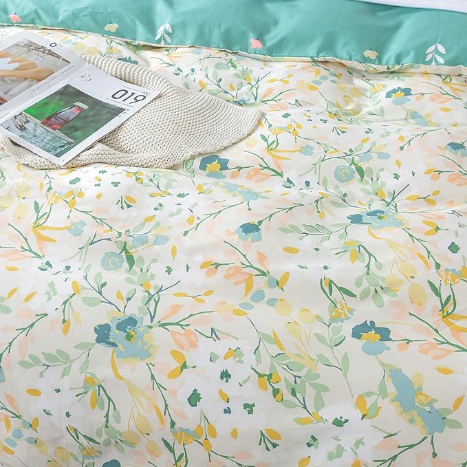 HoneiLife Duvet Dover King Size - 100% Cotton Comforter Cover Floral Duvet Cover Sets, Botanical Duvet Cover with Zipper Closure & Corner Ties, 3-PC Wildflower Comforter Cover Sets, Ink-Painting