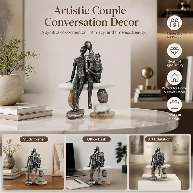 Lescafita Romantic Couple Figurines Sculpture – Abstract Couple Sculpture on Stone Bench, Modern Home Decor Statue, Unique for Couple