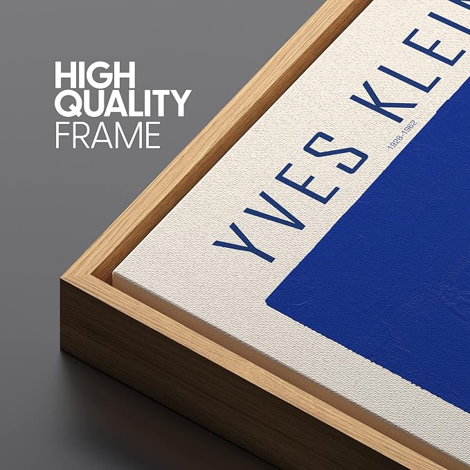 SIGNLEADER Framed Canvas Print Wall Art Yves Klein Blue Monochrome Block Abstract Shapes Illustrations Fine Art Contemporary Relax/Calm Colorful for Living Room, Bedroom, Office - 24"x36" Natural