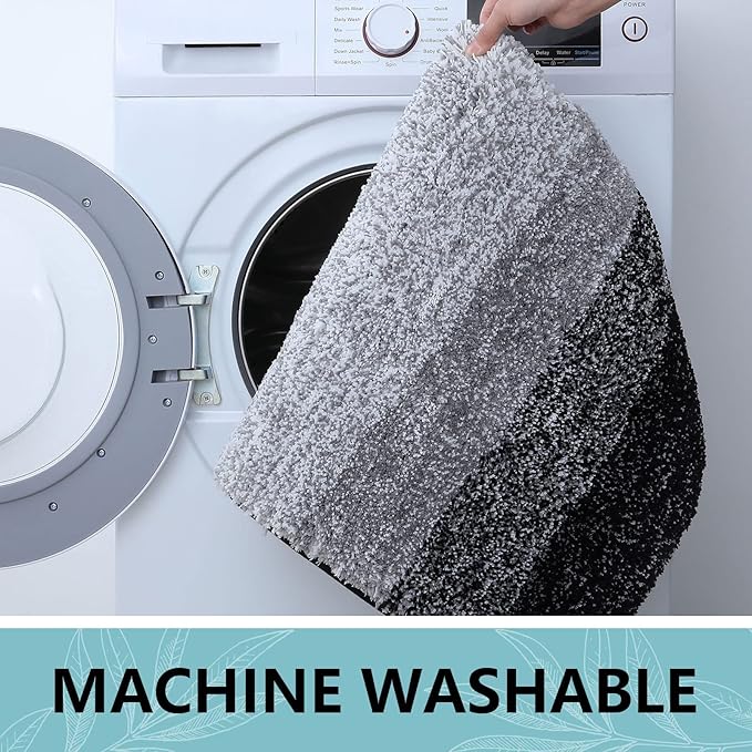 Arotive Microfiber Bathroom Rugs, Shaggy Soft and Absorbent Bath Rug, Non-Slip, Thick Plush Machine Washable Dry Bath Mats for Bathroom, Tub and Shower, 30x17, Black, Rectangular