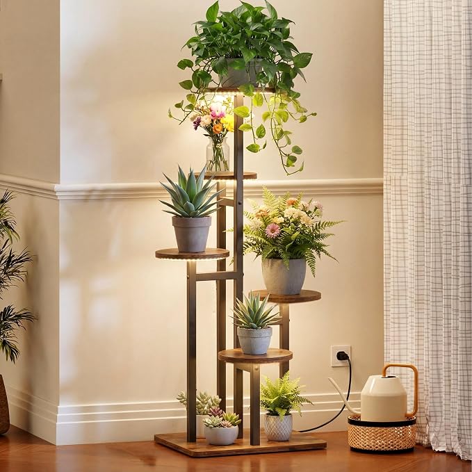 5 Tier Plant Stand Indoor with Grow Light for Multiple Plants | Corner Flower Stand, Vintage Multi-Layer Design, Sturdy Plant Shelf, Space-Saving, Ideal for Living Room Indoor Plant Display