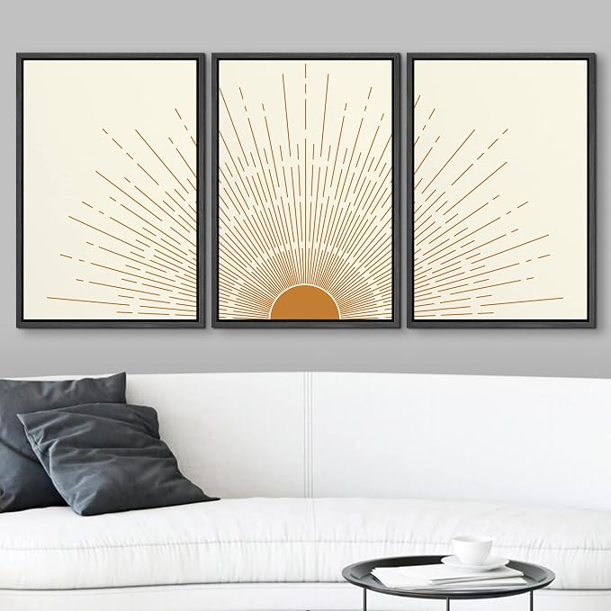 wall26 Framed Canvas Print Wall Art Set Boho Mid-Century Orange Minimal Shining Sun Galaxy Nature Abstract Illustrations Modern Bohemian Decorative for Living Room, Bedroom, Office - 24"x36"x3 Black