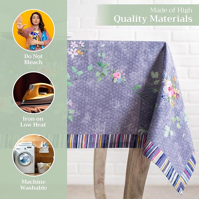 Maison d' Hermine Table Cloth Rectangle Table 100% Cotton 60 x 108 Inches Tablecloth Reusable Decorative for Dining Room Valentines Day Decorations Spring Summer - Sweet Rose Lavender - Country Garden