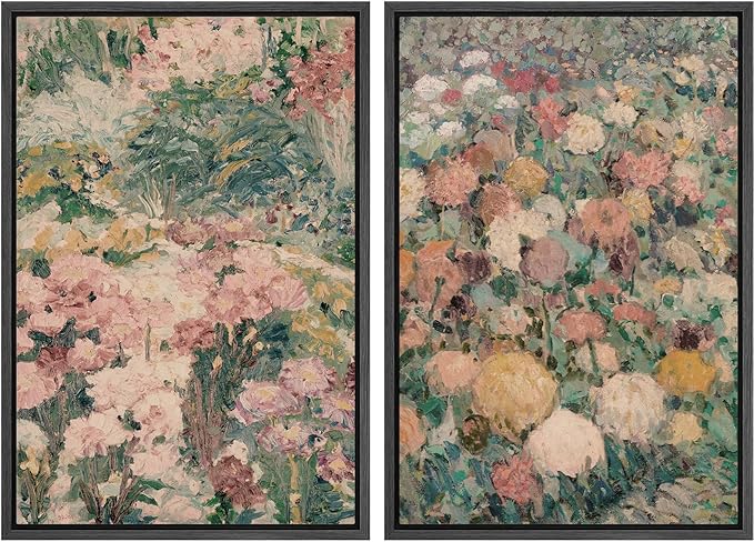 MUDECOR Framed Canvas Print Wall Art Impressionist Floral Garden Vintage Botanical Illustrations Modern Art Decorative Bohemian Colorful Chic for Living Room, Bedroom, Office - 24"x36"x2 Black