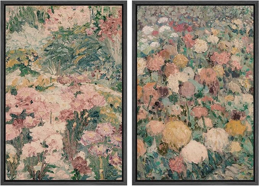 MUDECOR Framed Canvas Print Wall Art Impressionist Floral Garden Vintage Botanical Illustrations Modern Art Decorative Bohemian Colorful Chic for Living Room, Bedroom, Office - 24"x36"x2 Black