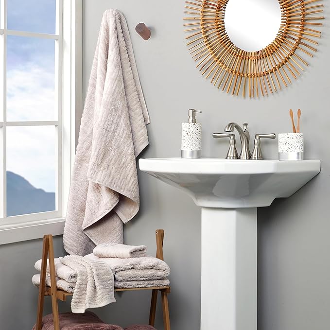 SKL Home CloudSoft 100% Cotton Luxury 6-Piece Towel Set, 600 GSM, Ultra Plush & Absorbent - 2 Bath Towels, 2 Hand Towels, 2 Washcloths, Oatmeal