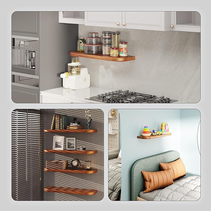 BATODA 24" Acacia Wood Floating Shelves Wall Mounted (Round Edge) – Rustic Farmhouse Wooden Wall Storage Shelf for Bedroom, Kitchen - Brackets and Shelving Hardware Included (Acacia,24 Inch Length)