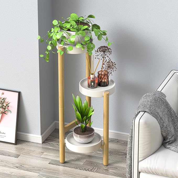 Wisuce Bamboo Plant Stands Indoor, 3 Tier Plant Stand Tall Corner Plant Stand Holder & Plant Display Rack for Outdoor Garden Indoor Home (3 Tier -1)