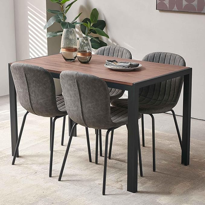 NORDICANA 5 - Piece Dining Set, Industrial Style 47 in Kitchen Table with Dark Grey Faux Leather Dining Chairs for 4 Person, Dining Room Table Set for Dinette, Breakfast Nook Breakfast Nook