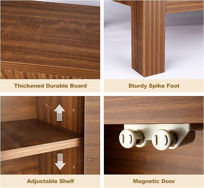 ZYBT Fluted Sideboard Buffet Cabinet, Mid Century Modern Accent Cabinet with 2 Doors and Adjustable Shelf, Storage Cupboard Credenza Console Table for Living Kitchen Dining Room Hallway