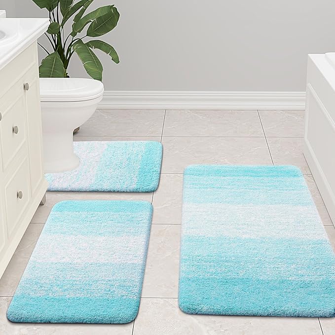 Arotive Microfiber Bathroom Rugs, Shaggy Soft and Absorbent Bath Rug, Non-Slip, Thick Plush Machine Washable Dry Bath Mats for Bathroom, Tub and Shower, 24x16, Sky Blue, Rectangular