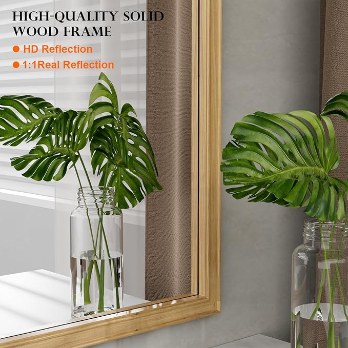 WallBeyond 24" x 36" Natural Wood Mirror for Wall Mounted, Rustic Wood Frame Wall Mirrors Decorative for Living Room or Bathroom Mirror (Natural Color)