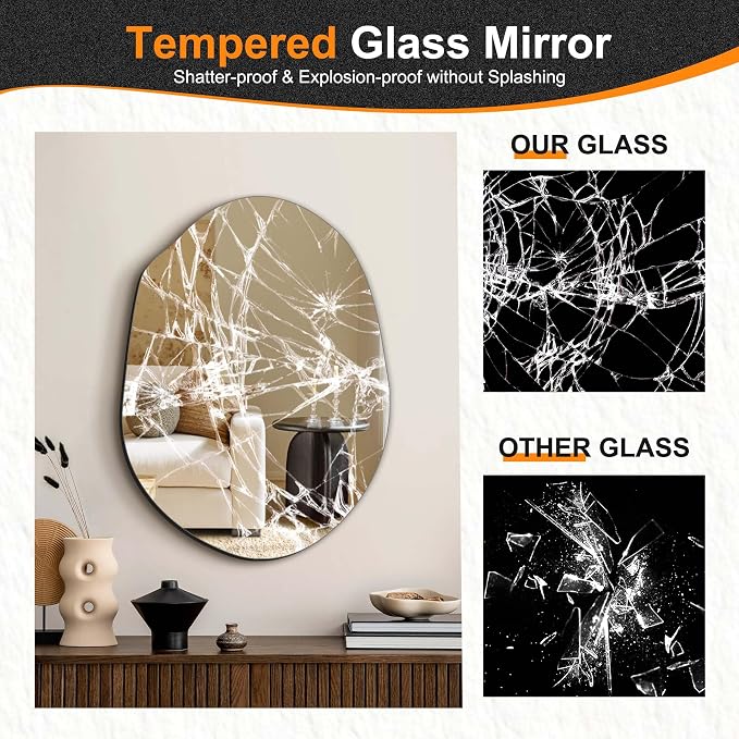 Delma Irregular Wall Mirror, 24"x18" Compact Asymmetrical Cloud Shape, Frameless Decorative Mirror for Bathroom, Bedroom & Hallway, Modern Boho Wall-Mounted